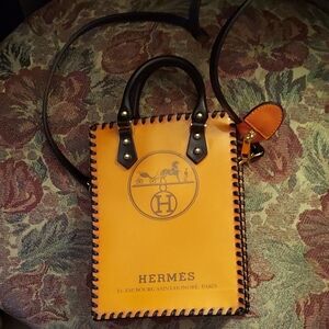 Small Zippered Orange and Black Crossbody Bag